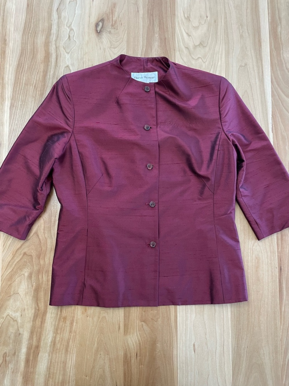 Rena Rowan Dupion Silk 3/4 Sleeve Maroon Button Up Jacket Women’s 12